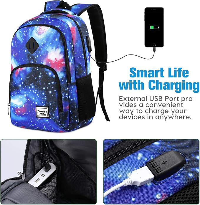YAMTION School Backpack for Teen Boys,Bookbag for High School College Backpack with USB,Star