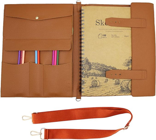 Drawing Book Cover Sketchbook Cover with Pencils and Leather Artist Bag Artist Gifts Leather Art Book Cover for Sketchbook, Journal Notebook (9" x 12")