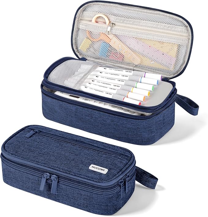 Double Layer Large Big Capacity Pencil Case Pouch Bag with Double Zipper | 5 Compartments Multiple Pockets, Aesthetic Canvas Stationery Pen Case Bag for Teens Girls,Boys,Students,College