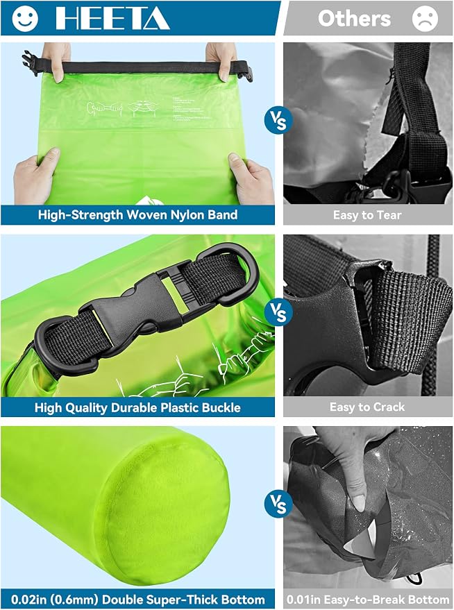 HEETA Dry Bag Waterproof Backpack with Phone Case 5L/10L/20L/30L/40L | Roll Top Lightweight Dry Storage Bag for Women Men, Travel Boating Kayaking Paddle Board Camping Beach Essentials Accessories