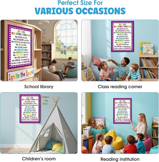 FaCraft Reading Posters for Classroom - Educational Poster Colorful Classroom Decorations for Elementary Motivational Reading Corner Bulletin Board Set for Preschool Kindergarten Homeschool Wall Decor