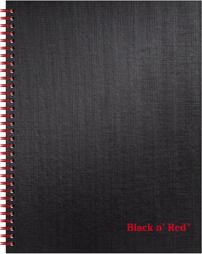 Black n' Red Notebook, Business Journal, 11" x 8-1/2", 70 Sheets, Ruled, Optik Paper, Scribzee App, Hardcover, Wirebound, Black (K67030)