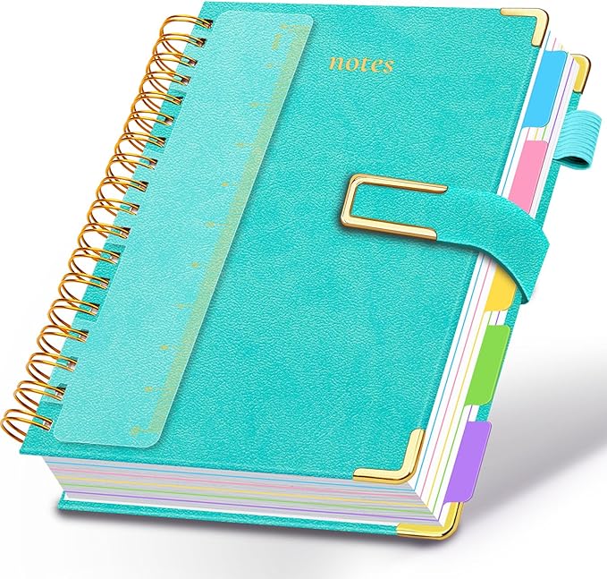 Hardcover Spiral Notebook College Ruled, 8.5"x11" Leather Journal Notebook with Magnetic Closure, 300 Pages 5 Subject Notebook with Dividers Tabs Journal for Women Men, Work, School(Blue)