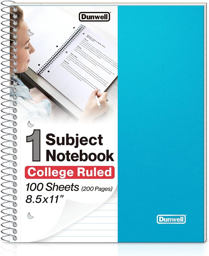 Dunwell 1-Subject College Ruled Spiral Notebook 8.5x11, 100 Sheets, Blue