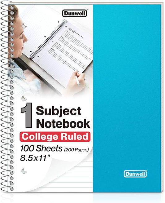 Dunwell 1-Subject College Ruled Spiral Notebook 8.5x11, 100 Sheets, Blue