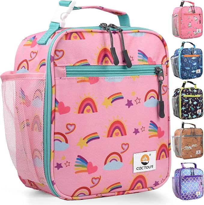 CaCTOUR Lunch Box Kids,Premium Insulated Lunch Bag for Girls Boys,Soft Bag Mini Cooler Back to School Thermal Reusable Lunch Bag for Work School Picnic (Rainbow)