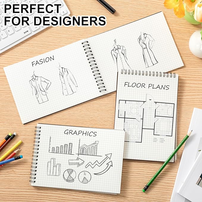 Engrowtic 3 Pack Graph Paper Spiral Notepad A5 Top Wirebound Notepad Grid Notebook Steno Pads Memo Notebook Grid Paper 140 Pages for Writing Sketching Drawing Office Supplies (Multicolor 1)
