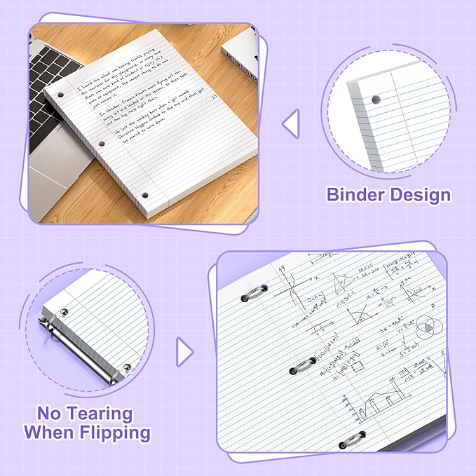 Loose Leaf Paper, 8x10.5 College Ruled, Notebook Paper with Holes, White Binder Notebook, 3 Hole Punch Paper, 100 Sheets/pack, 1 Pack