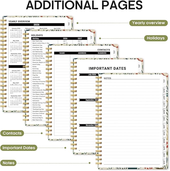 Planner 2026-2027, Academic Year Weekly and Monthly Calender Planner, from Jul 2026 - Jun 2027, Spiral Bound School Planning Book, Perfect for Teacher, Student, Women & Men, A5 (6.3" x 8.5"), Herbs