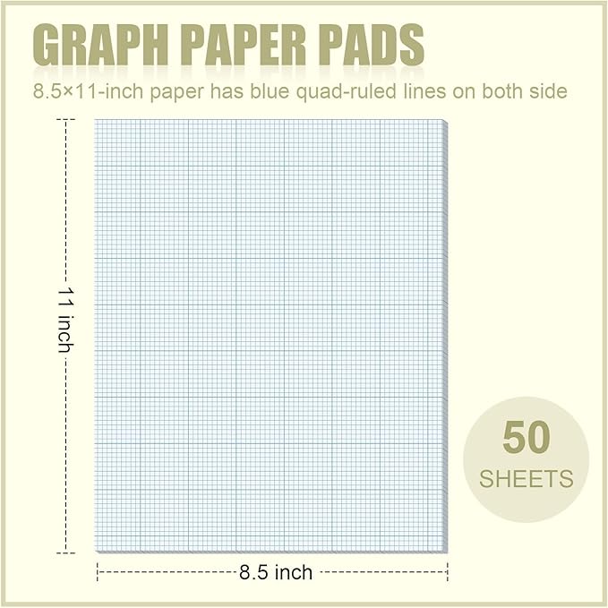 Ctosree 3 Pcs 8.5 x 11 Quadrille Pads 50 Sheets/Pack 10 * 10 Squares Per Graph Paper Pad Back to School Engineer Grid Paper Pad for School Supplies