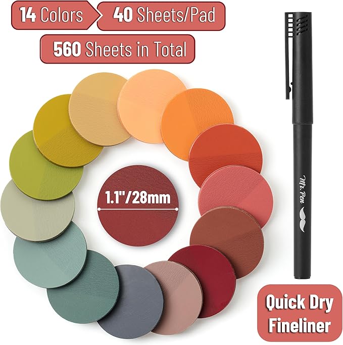 Mr. Pen- Round Transparent Sticky Notes, 1.1” Diameter, 14 Pads, 560 Sheets, Colorful, Water-Resistant See-Through Sticky Notes & Fineliner, Smooth Writing, Note Tabs for Bible Journaling, Studying