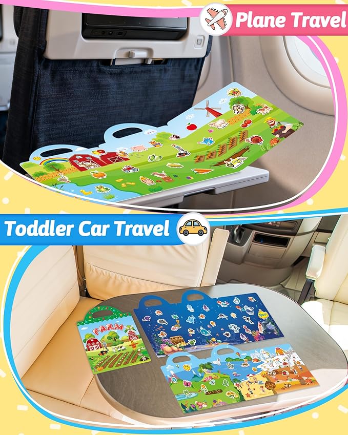 Benresive Reusable Sticker Book for Toddlers & Stickers for Kids, Toddler Travel Toys, Craft Activities, Boys & Girls Birthday Gifts