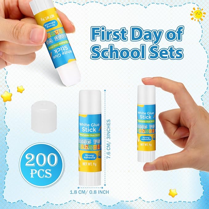 Zubebe 200 Pcs White Glue Stick Bulk Back to School Gifts First Day Sets 0.32 oz Washable Glue Stick for Crafts Home Classroom Prize Party Supplies Scrapbooking Crafting Supplies (School)