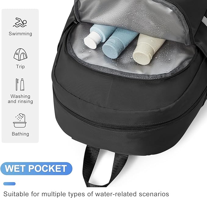 coofay Gym Backpack For Women Waterproof Backpack With Shoe Compartment Lightweight Travel Backpacks Black Sports Backpacks Large Gym Bag