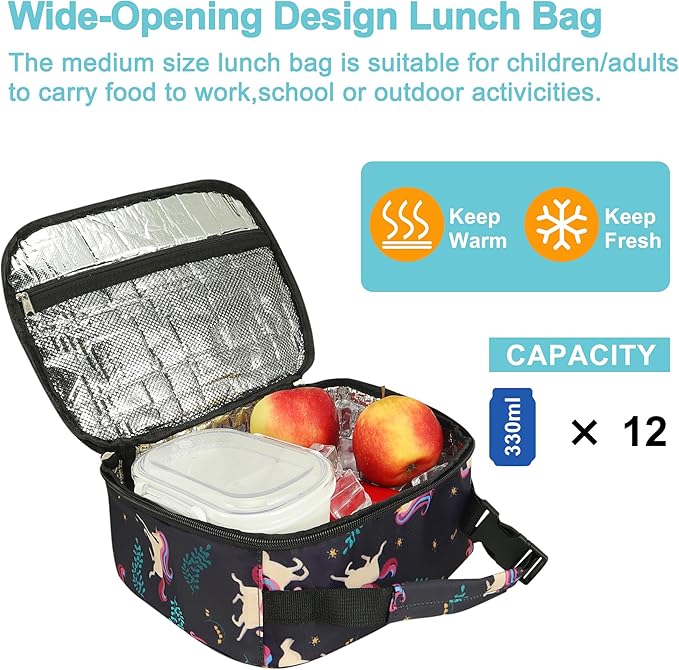 esouler Lunch Box Kids Insulated Lunch Bag for Boys & Girls Durable Children Lunchbox for School with Water Bottle Holder-Purple Unicorn
