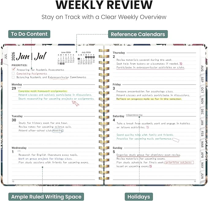 Planner 2026-2027, Hardcover Monthly and Weekly Academic Planner July 2026 - June 2027, Teacher and Student Calendar Agenda Book with Tabs, A5 (6.3" x 8.5"), Ideal for School and Office, Vivid Mushroom