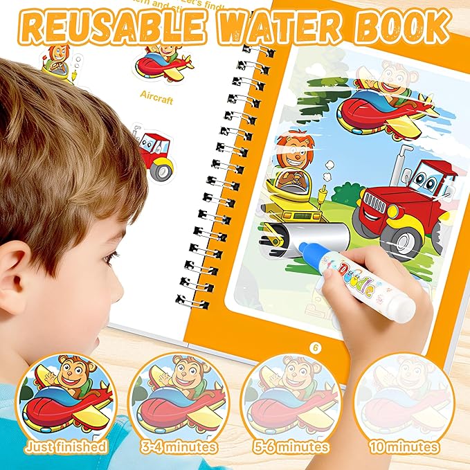 3P Water-Reveal Coloring Book for Toddlers–Mess Free Reusable Water Painting Pad with Pen,Unicorn/cute princess/mermaid Themes,Travel Activities,Party Favors,Holiday & Birthday Gifts for Kids Ages 3+