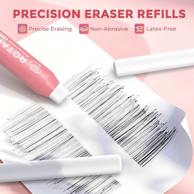 Nicpro Rotary Retractable Eraser with 5 PCS Refills-Pink