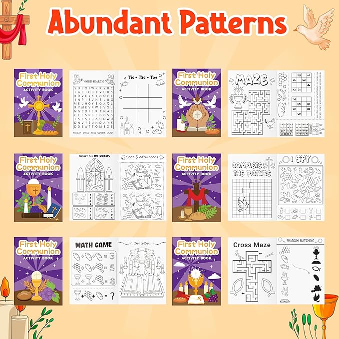 JAPBOR First Holy Communion Coloring Books - 24PCS Mini Christian Activity Color Books Bulk for Kids Party Favor, Religious Jesus Cross DIY Small Colouring Pages for Birthday Gift Class Painting Game