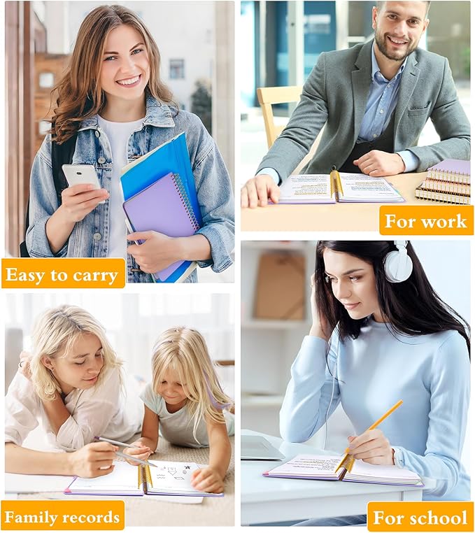 5 Subject Notebook College Ruled 240 Pages, A5(5.8"x8.3") Hardcover Spiral Notebook with Removable Pocket Dividers Tabs, Lined Spiral Journal Notebook for Women, Notebooks for Work School Note taking purple