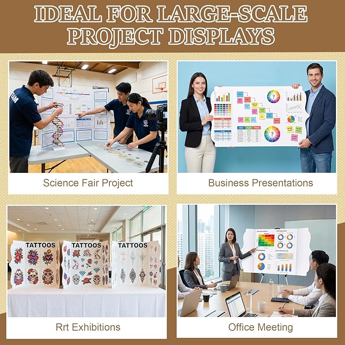 Geyee 20 Pcs Trifold Poster Board Bulk 36" x 48" Sturdy White Presentation Board Self-Standing Science fairs Display Boards for School Fun Projects and Business Presentations