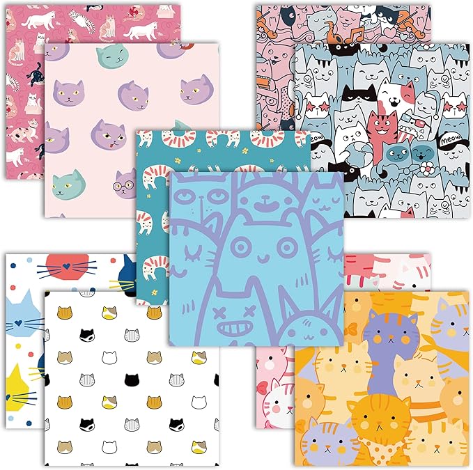 Origami Paper 6x6 Double Sided 50 Sheets 10 Colors origami kit Japanese Chiyo Square Craft Kits Easy Fold Arts Crafts DIY Handwork Cat Family