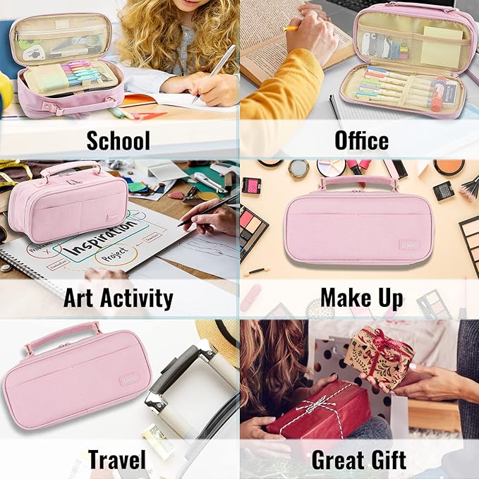 JOINPRO Large Capacity Pencil Case, 4 Compartment Pen Pouch Organizer with Double Zipper, Storage Bag for School, Office, Teen Girl Boy Men Women