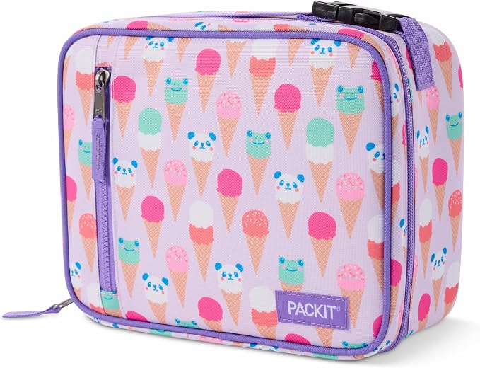 PackIt Freezable Classic Lunch Box, Ice Cream Critters | Built-in ice packs, EcoFreeze+ Technology, Zip Closure, Zip front pocket, Side-release buckle handle, Collapsible, Reusable
