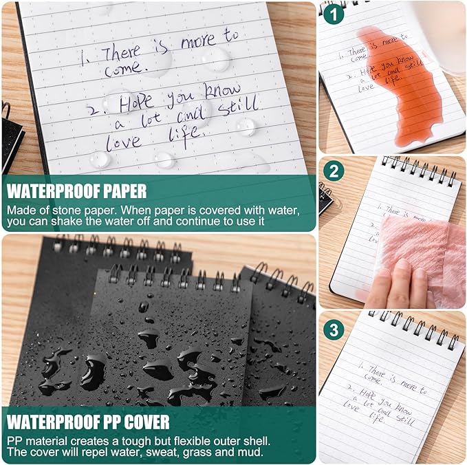 Qilery 12 Pcs Waterproof Notebook Graph Paper 3 x 5 All Weather Pocket Notepads Police Notepad Spiral Notebook Steno Pads Memo Grid Lines Pads Journal for Office (Black)