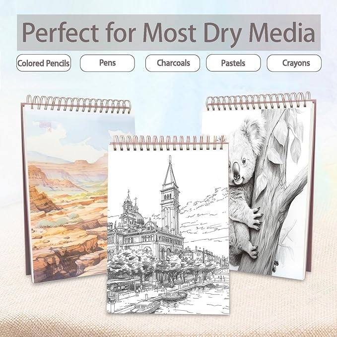 Crehatos 9" x 12" Sketch Book, Top Spiral Bound Sketch Pad, 100 Sheets Each 68lb/100gsm Drawing Paper, 2 Pack