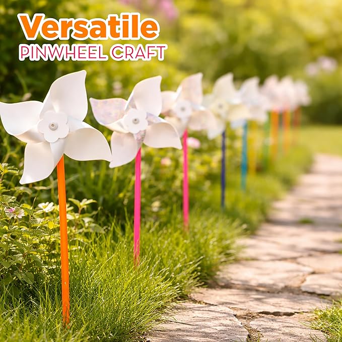 4E's Novelty DIY Pinwheels Craft for Kids (100 Pack) Color Your Own White Pinwheels, Bulk Summer Spring Craft Kit for Boys & Girls, Arts and Craft Party Activity, Easter Craft for Kids Bulk