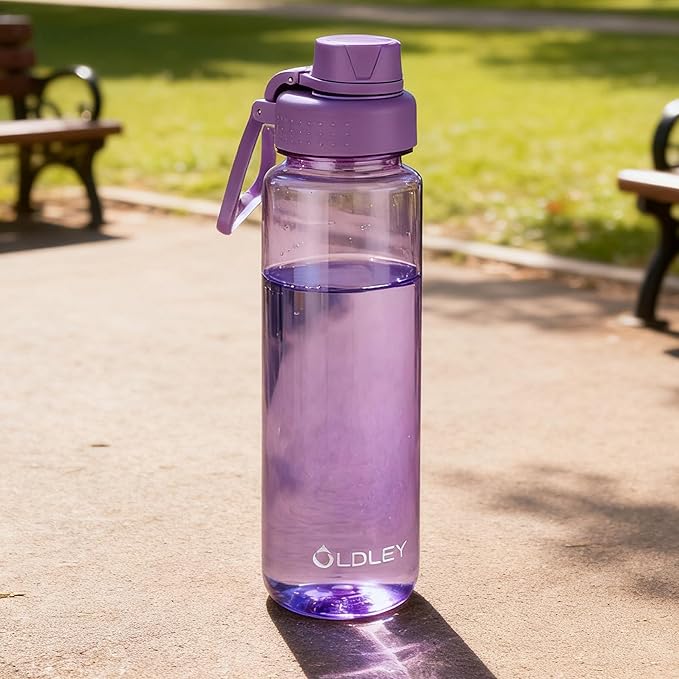 OLDLEY 32 oz Water Bottle, Sports Tritan Water Bottle with Carry Handle and Spout Lid, Leakproof & BPA Free Large Water Bottles for Home,Travel, School, Outdoors, Gym,Dark Purple