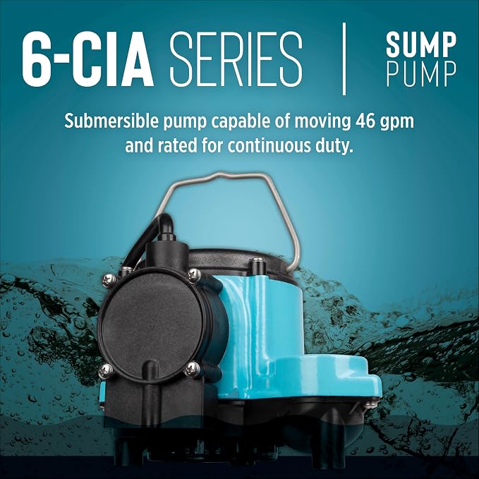 Little Giant 6-CIA-ML 115 Volt, 1/3 HP, 2760 GPH Cast Iron Replacement Compact Submersible Pump for Under Sink and Laundry Tray Systems with Integral Low Level Diaphragm Switch, Blue, 506160