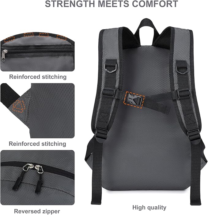 Lightweight Hiking Backpack 30L Packable Foldable Daypack Collapsible Travel Bag Water-Resistant for Women Men (Gray)