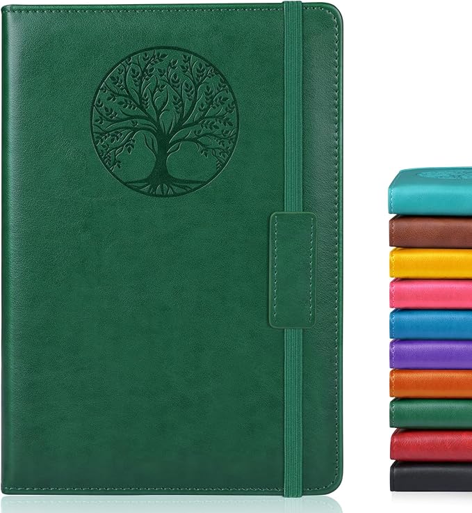 Biuwory Blank Journal Notebook for Women Men, Hardcover Leather Sketchbook 5.7"×8.3", 140 Pages Unlined Sketch book for Drawing, Writing, Travel, School & Work, Journaling Notebooks (Green)