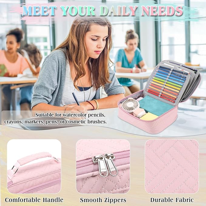 Large Pen Pencil Case,VONXURY High Capacity Art Colored Pencil Pouch Portable Stationery Organizer With 2 Detachable Layers 54 Slots Multiple Zipper Pockets for School Office College