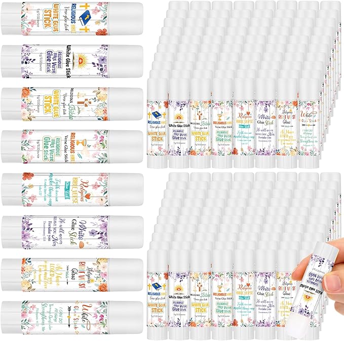 Zubebe 200 Pcs White Glue Stick Bulk Back to School Gifts First Day Sets 0.32 oz Washable Glue Stick for Crafts Home Classroom Prize Party Supplies Scrapbooking Crafting Supplies (Bible)