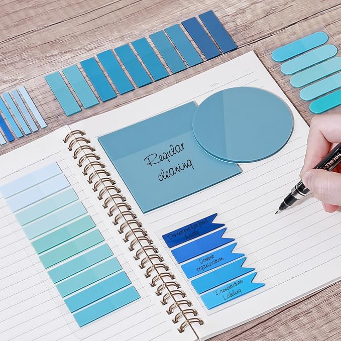 1100 Sheets Transparent Sticky Notes, Clear Waterproof 3 x 3 Sticky Notes with Pen, Translucent See-Though Note Tabs for Bible Study Book Annotation Kitchen Reminder (Blue)
