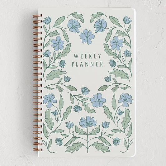 Minted Botanical 2026 Weekly & Monthly Undated Planner, 5.5" x 8.5" Floral Spiral Bound Planner Notebook for School, Work, 132 Pages, Undated Monthly & Weekly Layouts with 2026–2027 Reference Calendar