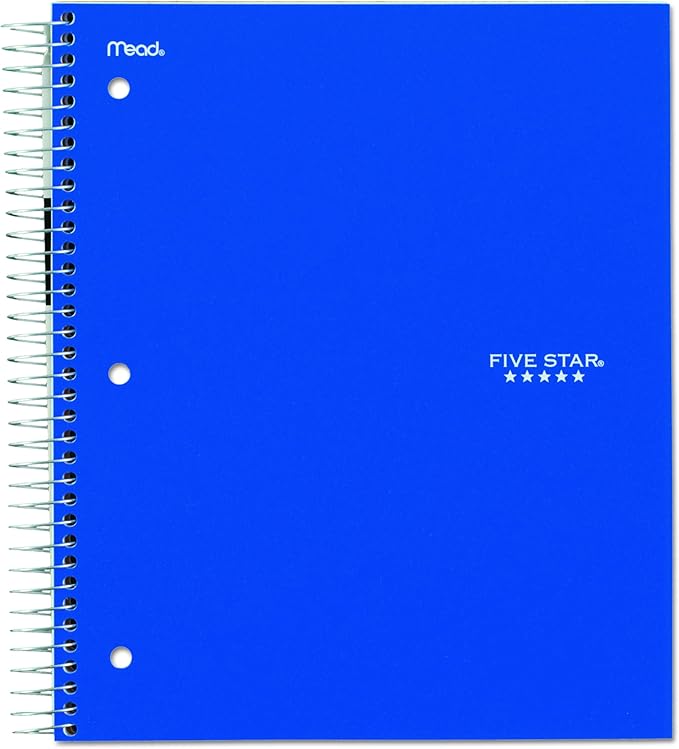 Five Star 06210 Wirebound 3-Subject Notebook, College Rule, 11 x 8 1/2, 150 Sheets, Assorted (Pack of 2)