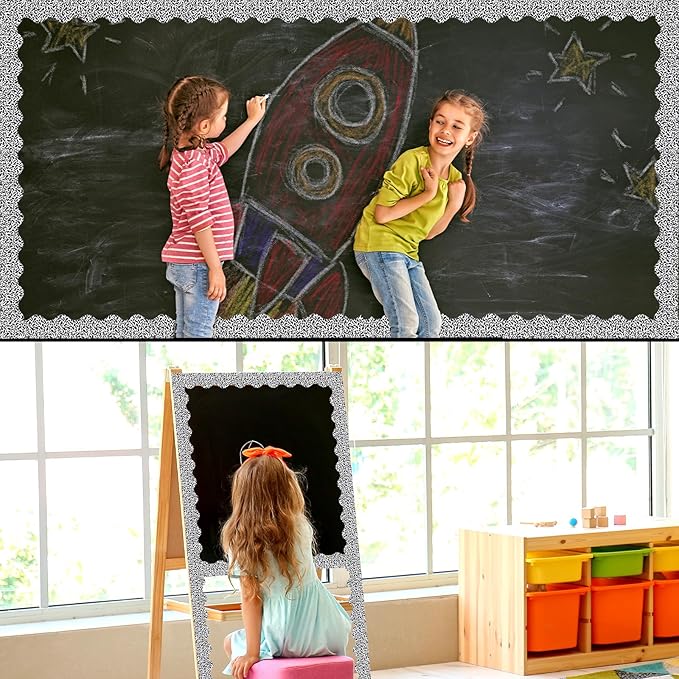Fuyoooo 49 ft Composition Magnetic Borders for Classroom, Black and White Bulletin Board Borders, Magnetic Whiteboard Classroom Strips Reusable Rolled Wall Trim for School Teacher Offices Chalkboard