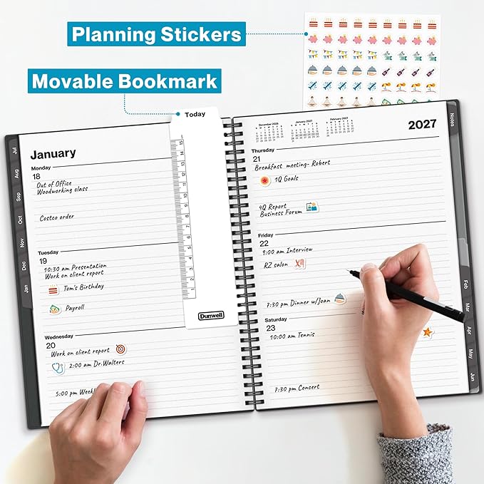 Dunwell Planner 2026-2027 8.5x11, July 2026 to June 2027, Weekly and Monthly Academic Year Planner Calendar, Flexible Cover, Wirebound, Laminated Tabs