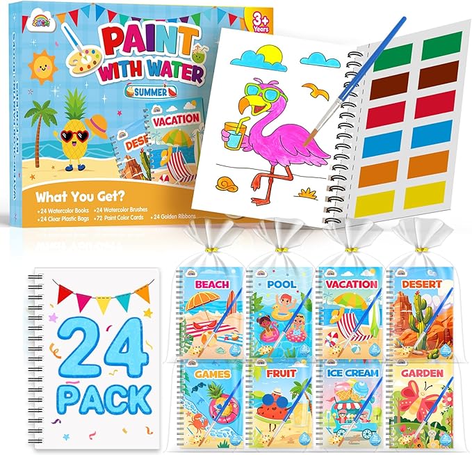 ZMLM 24 Water Coloring Books for Kids Party Favors - Bulk Mini Coloring Books for Kids Ages 4-8,Small Birthday Goodie Bag Stuffers School Teacher Return Gift Art Crafts Classroom Prizes (Summer)