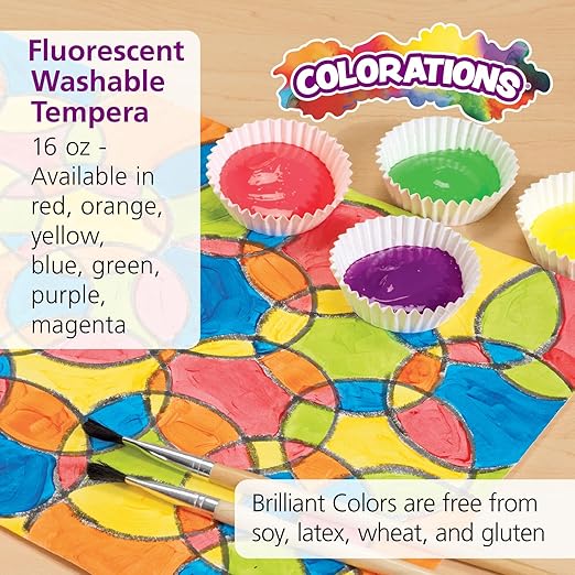 Colorations Washable Tempera Paint, 16 fl oz, Fluorescent Pink, Neon, Non Toxic, Vibrant, Bold, Bright, Kids Paint, Craft, Hobby, Fun, Art Supplies