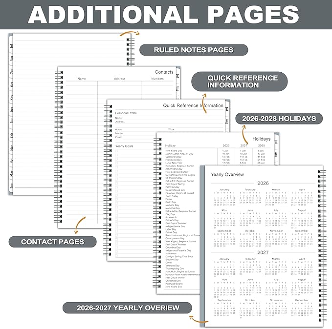 2026-2027 Planner - 2026-2027 Planner Weekly and Monthly from July 2026 to June 2027, Academic Planner with Spiral Bound, Inner Pocket, 8.5'' x 11'', Grey
