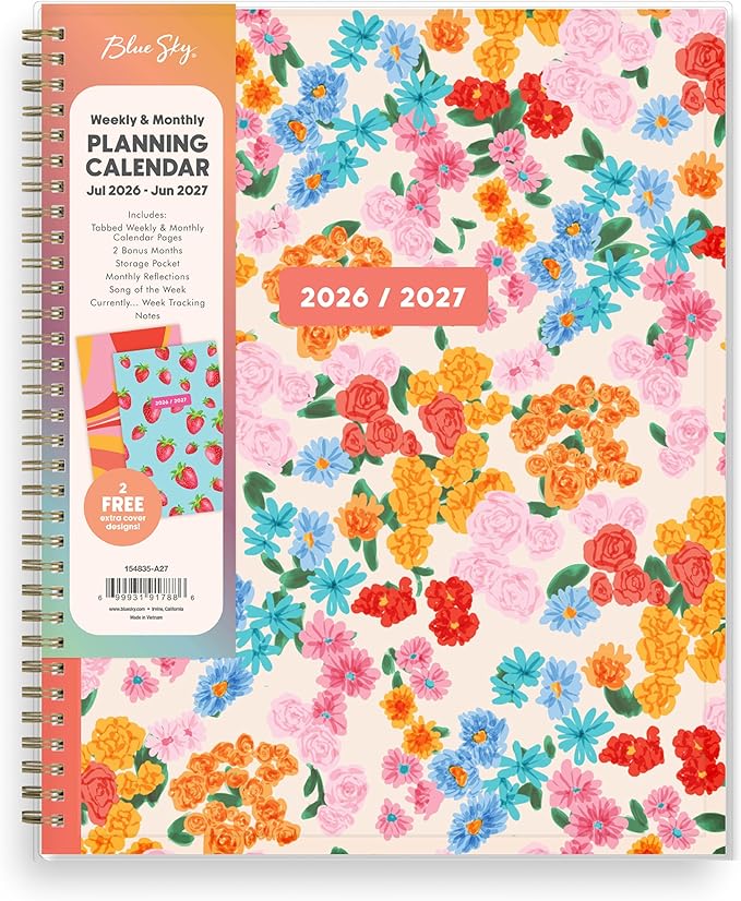 Blue Sky Gen Z 2026-2027 Weekly and Monthly Academic Year Planner Calendar, July 2026 - June 2027, 8.5" x 11", Flexible Interchangeable Cover, Wirebound, Laminated Tabs, Storage Pocket, Gladys