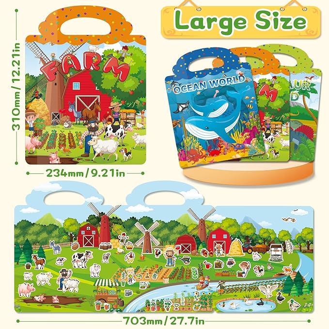 Reusable Jelly Sticker Books, Sticker Books for Toddlers, Stickers for Kids, Travel Toys for Children 3-6, Toddler Craft Activities, Birthday Gifts for Boys & Girls