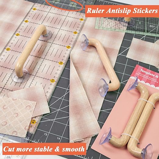 Quilting Ruler Grips, Wooden Handle with Strong Suction Cup Sewing Tools Handle for Quilting Patchwork Ruler Holder, Sewing, Cutting & Crafting Tools for Quilters