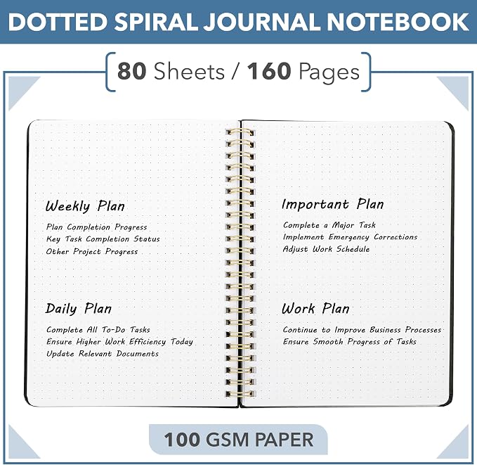 Mr. Pen- Dotted Spiral Journal Notebook Set, A5 (5.7"x7.9"), 160 Pages