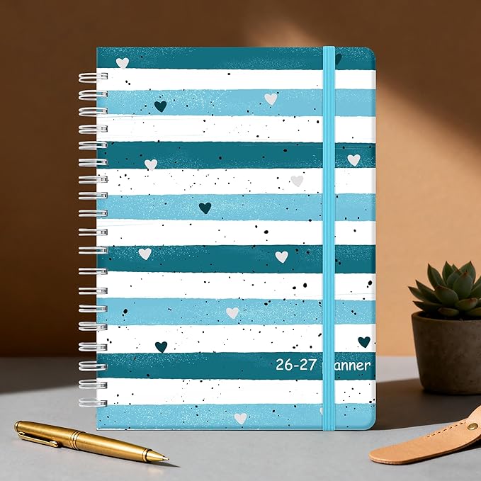 Planner 2026-2027 Monthly and Weekly Academic Planner July 2026 - June 2027, Hardcover Calendar 2026-2027 Agenda Daily Planner for Student Teacher School Office Supplies, 7.4" x 10.2", Blue Stripe